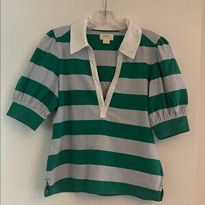 Anthropologie Maeve Green and Gray Striped Top